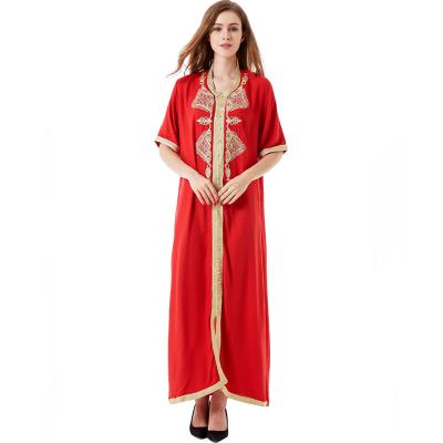 China Wholesale Muslim Skirt Embroidered Long Robe Abayas Abaya Kimono Long Robe Swing Short Sleeve Dress Middle Eastern Women Arab Ladies Large for sale