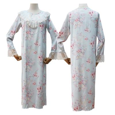 China Summer Stain Floral Print Home Loose Comfortable QUICK DRY Silk Pajamas Robe Long Sheath Long Sleepwear Nightwear for sale