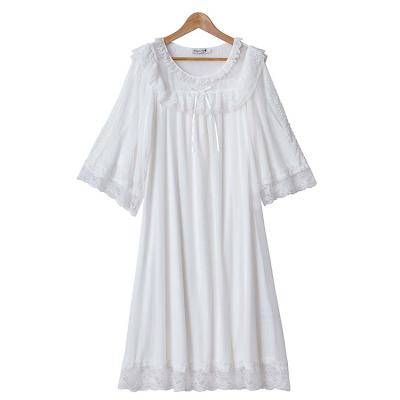 China QUICK DRY Women's Half Sleeve Cotton Loungewear Pajamas Dress Sleepwear Mesh Lace Nighties Girls White for sale