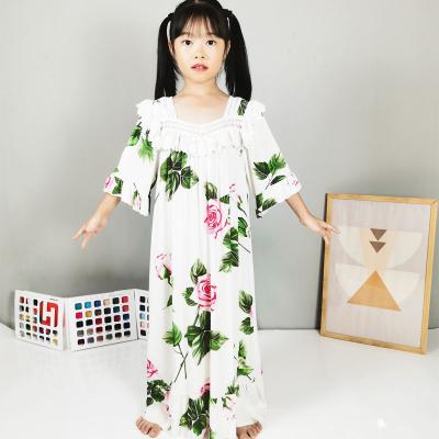 China Summer Kids Sleep Wear Kids QUICK DRY Satin Plus Size Nightgown Floral Printed Girl Nightgown for sale