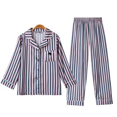 China Autumn Children Cute Homewear Clothing QUICK DRY printed stripe satin long sleeve sleepwear kids girl silky pajamas for sale