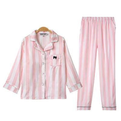 China Personalized Pink and White Striped QUICK DRY Long Sleeves Sleep Use Two Piece Silk Pajamas For Kids for sale