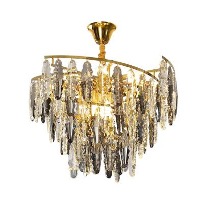 China Modern China Factory Wholesale Round Luxury Long Stainless Steel Hotel Chandelier Indoor Gold Crystal Chandelier Lights for sale