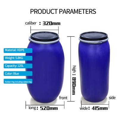 中国 Large Mouth Sealed Turnover Plastic Barrel Drum 125L 販売のため