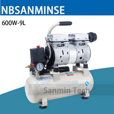 China 600W - uso casero de trabajo AC220V Sanmin de alta calidad de mini de aire 9L del compresor de Oilless madera muda de alta presión del diseño en venta