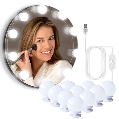 China Bathroom Toilet Room Makeup Light Vanity Mirror Lights USB Cable Shaving Mirror With 10 Led Bulb Light Dimmable for sale