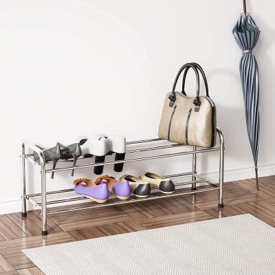 China High Quality Minimalist Stainless Steel 2-Tier Shoe Racks Storage Organizer Rack Shelf For Bedroom Closet Entryway for sale