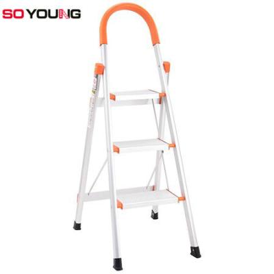 China Folding Ladders Good Quality Step Ladder Household with Handrail Folding Ladders Aluminum 3 Step Safety EN131 Ladders for sale