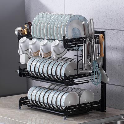 China Sustainable High Quality Kitchen 3 Tier Dish Drying Rack Stainless Steel Lightweight Metal Detachable Bowels For Home Use for sale