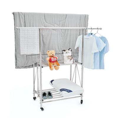 China 2022 High Quality Adjustable Storage Rail Clothes Hanger Multifunctional Mobile Aluminum Hanging Trolley for sale