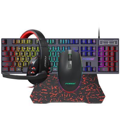 China Q809 Plug and Play Wired Keyboard Mouse Headset Four-piece RGB Gaming Keyboard and Mouse Set Office Home for Desktop Computer Games for sale