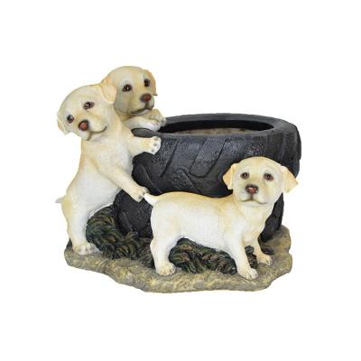 China Easy To Move And Clean Cute Dogs Three Shaped Garden Flower Pot Cheap Wholesale Large Fiberglass Outdoor Decoration for sale