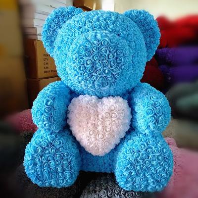 China Gift Rose Teddy Bears 20cm 25cm 40cm 60cm 70cm PE Foam Flowers With PVC Gift Wrapping Box And Ribbon for sale