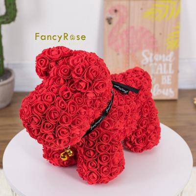 China Standing Bear with Heart Factory Price PE Rose Dog 40cm Flowers with Clear Gift Box and PVC Ribbon for Christmas Gift for sale