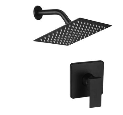 China Without Slide Bar Wall Mount Matte Black Brass Bathroom  Mixer Rainfall Shower Faucet System Kit Shower Head Set for sale