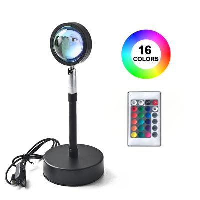 China Modern Sunset Lamp RGB 16 Colors Atmosphere Remote Control Projection Led Night Light Living Room Bedroom Store Background Decoration for sale