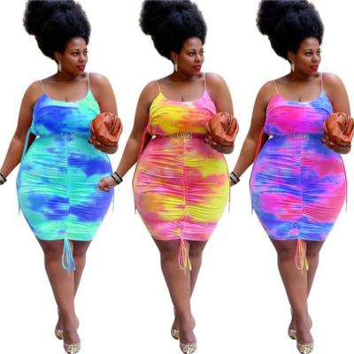 China AOMEI Anti-Static Hot Selling Bandage Draped Dress Summer Spaghetti Strap Tie Dye Plus Size Women's Dresses for sale