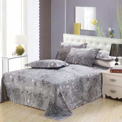 China Disposable Custom Size Printed Bed Spread Set 100% Cotton Hotel Sheet Piece Set for sale