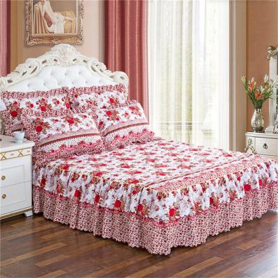 China 150*200Cm Full Size Single Bed Dust Ruffle Flower Pattern Disposable Bed Skirt Sheet for sale