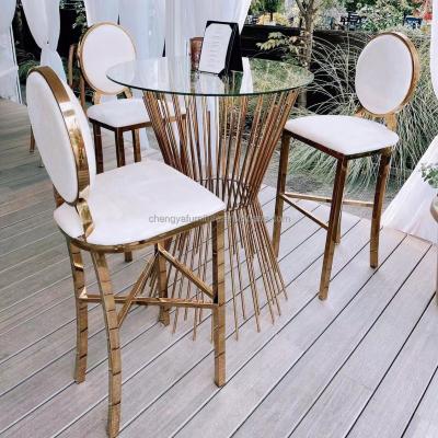 China Wholesale Modern High Cocktail Bar Furniture Stainless Steel Bar Stool And Table Set for sale