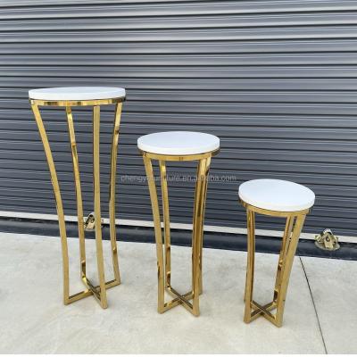 China New round stainless steel wedding and event gold cake table for sale for sale