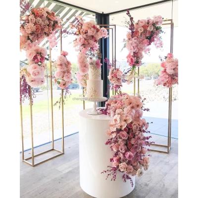 China Elegant Metal Stainless Steel Frame Gold Metal Flower Stand For Wedding for sale