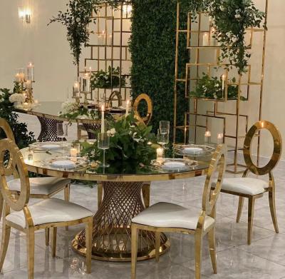 China Modern Luxury Gold Custom Stainless Steel Metal Event Wedding Dining Chairs for sale