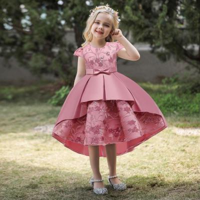 China High Quality Cap Sleeve Baige Summer Dress Kids Party Wear Bridesmaid Western Party Birthday Formal Tow Dress T5170 for sale