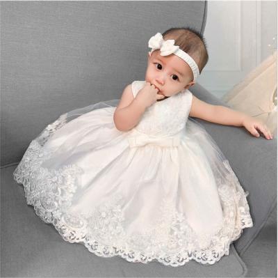 China Baige Christening Party Event Dress Girls Floral Princess Free Hairband Wholesale Anti-Static Baby Newborn Baptism Party Event Dress for sale