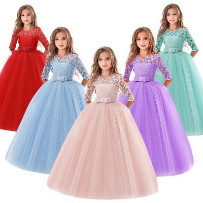 China Anti-wrinkle 6-14 Years Flower Lace Dress Girls Clothes Princess Party Pageant Long Dress Kids Dresses For Girls Wedding Even Dress for sale