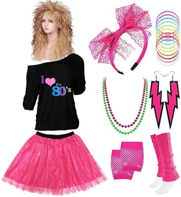 China These accessories cater to 80s style amazon 80s costume accessories set hot selling 80s amazon style costume 80s costume accessories set T-shirt tutu skirt headband earring necklace leg warmers for sale