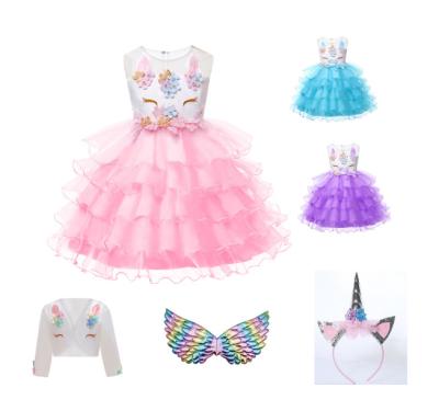 China Wholesale 2-12 Years Sweet Kids Toddler Bridesmaids Party Rainbow Tutu Dress Unicorn Dres Princess Birthday Baby Girls for sale