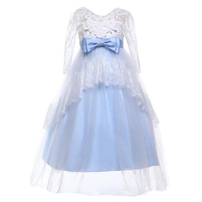 China Anti-wrinkle Children's Wedding Dress Girl's Seven-Quarter Sleeve Lace Princess Skirt Beard Bow Gorgeous Dress for sale