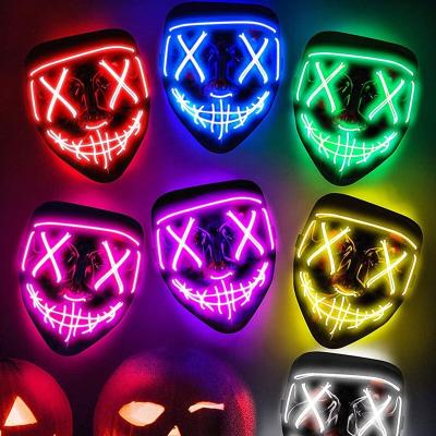 China Eco-Friendly Cosplay Glowing In The Dark Mask Halloween LED Mask Scary Light Up Halloween LED Neon Mask for sale