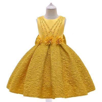 China Regular Wholesale Custom Made Garment Dress Royal Yellow Baige Ball Gown Mini A Line Dress For Kids for sale