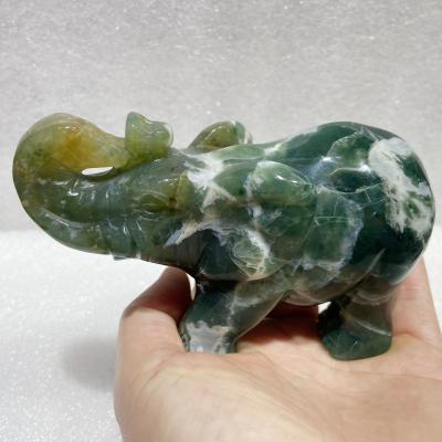 China China wholesale high quality crystal quartz gemstone open moss grass agate elephant for decoration for sale