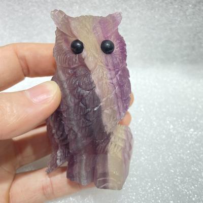 China China wholesale natural healing quartz crystal carving crafts animal fluorite owl for decoration for sale