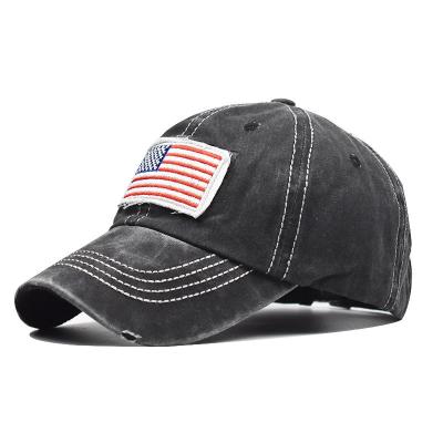 China breathable & The United States American Flag Ponytail Waterproof Embroidered Baseball Cap Washed Outdoor Sunshade Hat Men And Women Youth Hat for sale