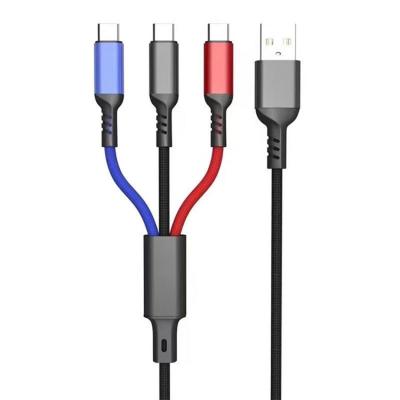 China Multi Function Cable Mobile Phone Nylon Data Transfer Function Charger 3 In 1 Usb Charging Cable for sale