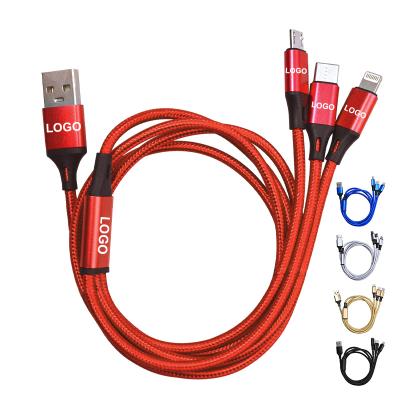 China Multi Function Data Transfer Cable OEM Logo Charging Cable 3 In 1 2AM M 3M 3Ft 6Ft 10Ft Braided Charger Usb Fast Charging Data Cable For Iphone Apple Cable for sale