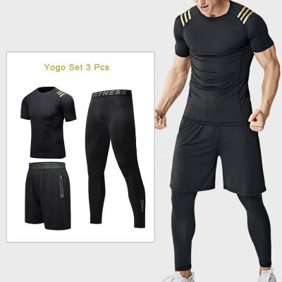 China Wholesale Breathable 3 Piece Sportswear Men Short Sleeved Training Sports Gym Shorts Tights Set Fitness for sale