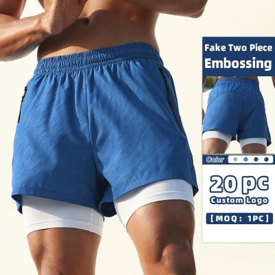 China Men's Running Anti-Wrinkle Fake-2 Camouflage Pieces Gym Shorts Quick Dry Sports Basketball Shorts Zipper Pockets for sale