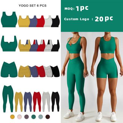 China Customized Breathable Sports Ribbed Bra Yoga Button 3Pcs Half Cross Waist Gaiters Tights Set Gym Fitness Women for sale