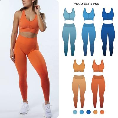 China 2022New gradient breathable 2 piece seamless yoga sets high waist butt leggings crack! crack! place of women for sale