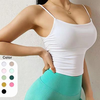 China Breathable Hot Selling Ruched Slim Strappy Women Workout Yoga Tank Tops Skin-friendly Design Sports Bra for sale