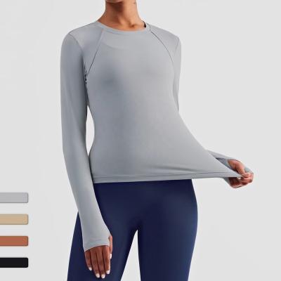 China 2022 New Slim Fit Women's Breathable Long Sleeve Tops Bare Sportswear Sports T-shirt With Thumb Holes for sale