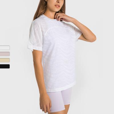 China LULU Short Sleeve Yoga T-shirt s Mesh Breathable Summer Ladies Stitches Performance Superdry Women's Sport T-shirt for sale