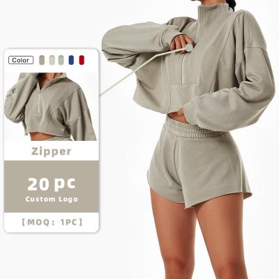 China Front Half Zipper Bat Sleeve Stand Collar Casual Gym Fitnss Crop Top Loose Sports Anti-wrinkle Wome Sweatshirts for sale