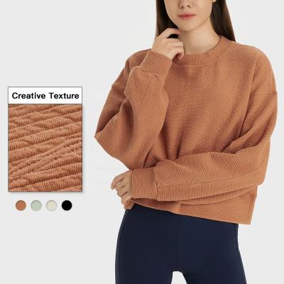 China New Anti-Wrinkle Fabric Pullover Sweatshirt Long Sleeve Loose Crop Top Women's Fitness Running Casual Sportswear for sale