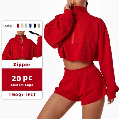 China new design Anti-wrinkle long sleeve sports grow sweatshirts stand up collar Front Zipper Training Casual Women for sale